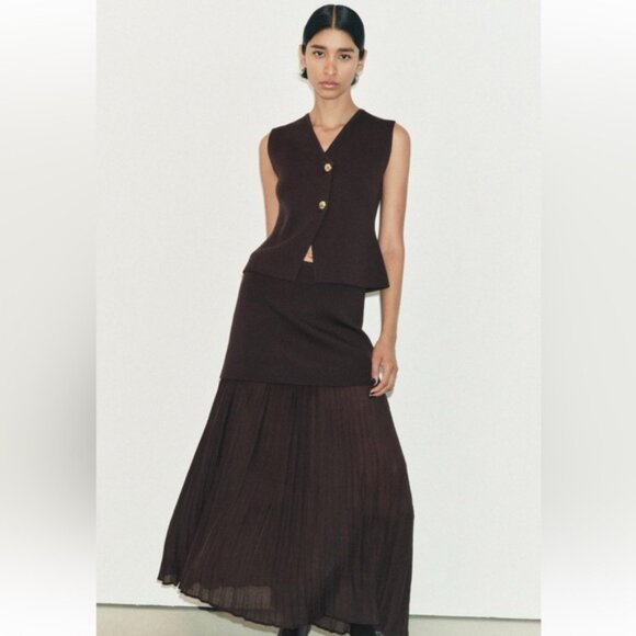 ZARA MIXED PLEATED KNIT SKIRT - Picture 3 of 10